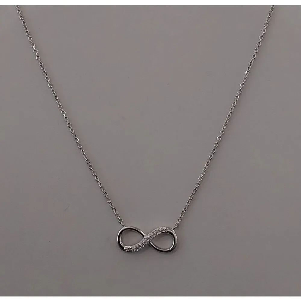 Sparkling Genuine Diamond Simulant Infinity Symbol Design Necklace~925 SS